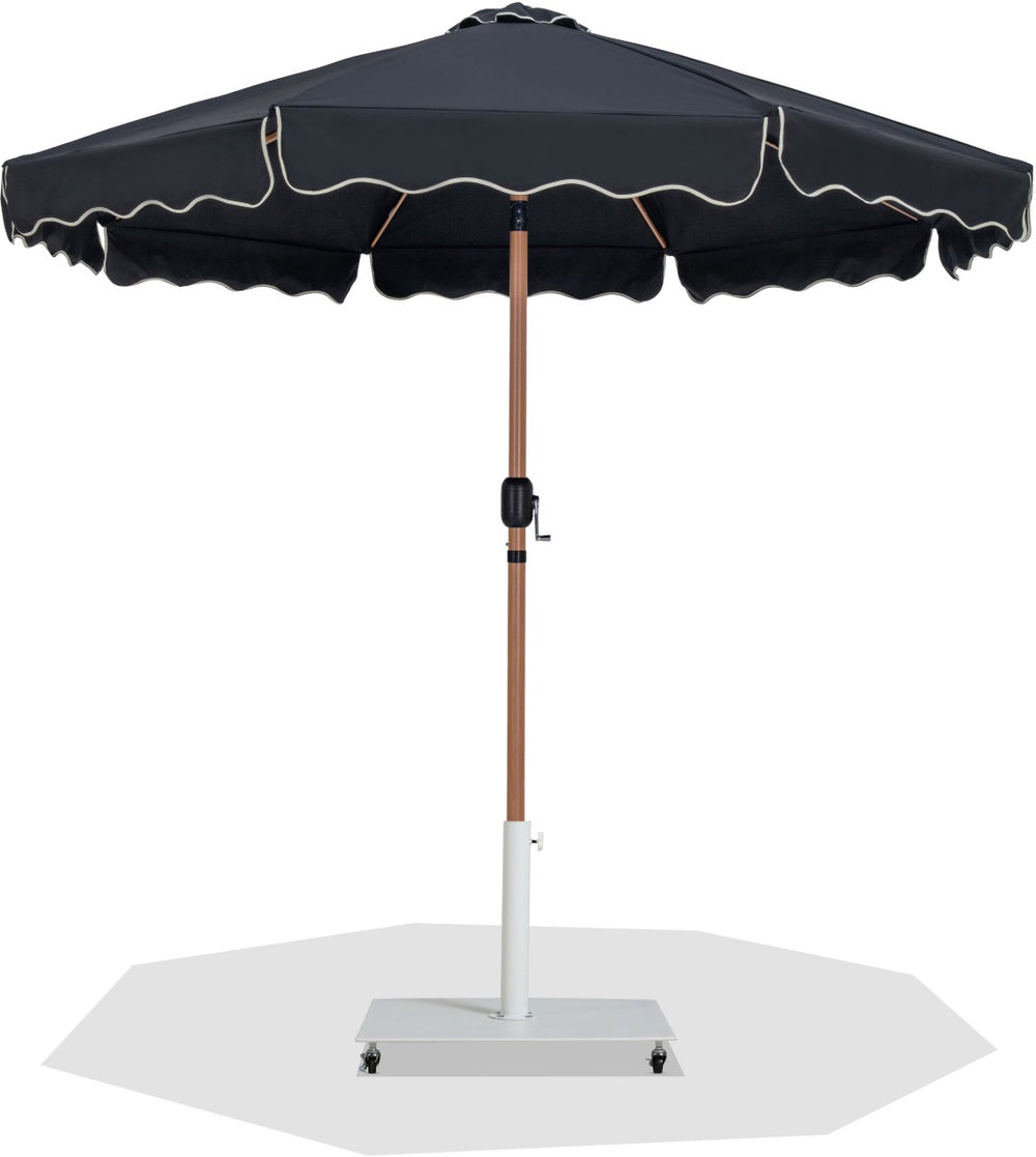 Meridian Furniture Amalfi Cantilever Patio Umbrella Set with Teak Pole and Weather Resistant Canopy 55017Black-AW