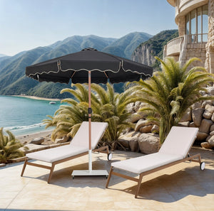 Meridian Furniture Amalfi Cantilever Patio Umbrella Set with Teak Pole and Weather Resistant Canopy 55017Black-AW