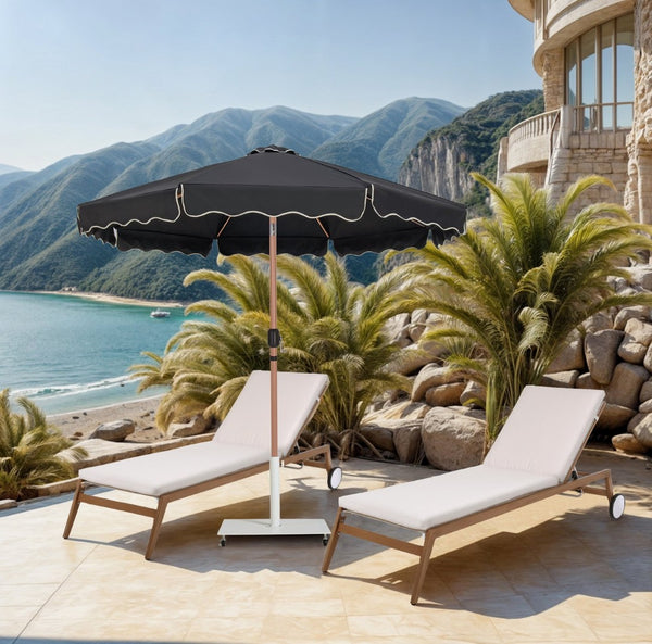 Meridian Furniture Amalfi Cantilever Patio Umbrella Set with Teak Pole and Weather Resistant Canopy 55017Black-AW
