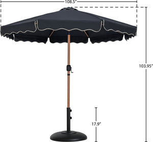 Meridian Furniture Amalfi Outdoor Patio Umbrella with Base Teak Pole Water Resistant Canopy 55017Black-BB