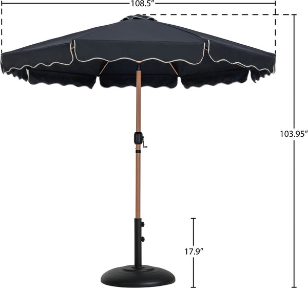 Meridian Furniture Amalfi Outdoor Patio Umbrella with Base Teak Pole Water Resistant Canopy 55017Black-BB