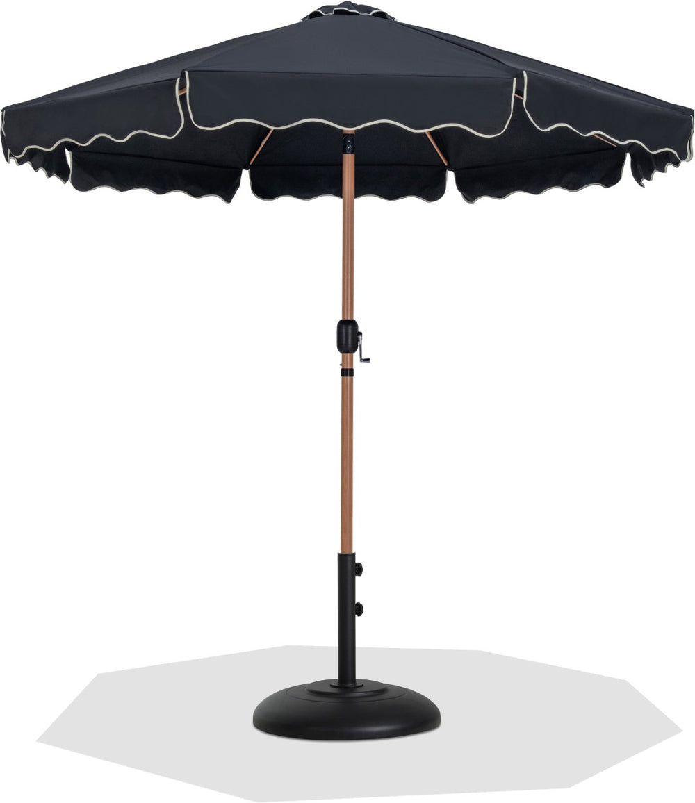 Meridian Furniture Amalfi Outdoor Patio Umbrella with Base Teak Pole Water Resistant Canopy 55017Black-BB