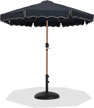 Meridian Furniture Amalfi Outdoor Patio Umbrella with Base Teak Pole Water Resistant Canopy 55017Black-BB