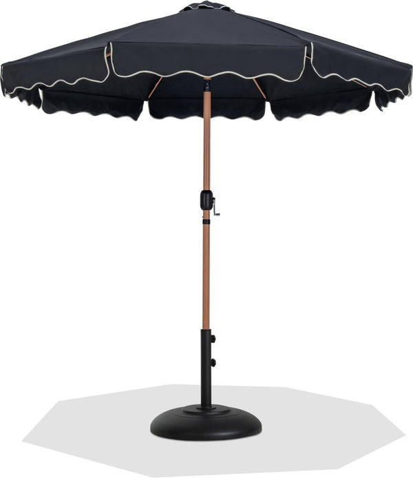 Meridian Furniture Amalfi Outdoor Patio Umbrella with Base Teak Pole Water Resistant Canopy 55017Black-BB