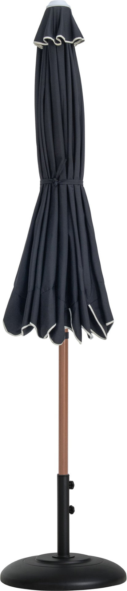 Meridian Furniture Amalfi Outdoor Patio Umbrella with Base Teak Pole Water Resistant Canopy 55017Black-BB