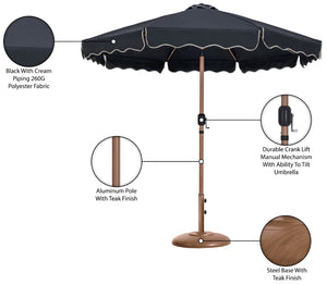 Meridian Furniture Amalfi Resort Style Outdoor Patio Umbrella with Teak Pole and Uv Resistant Canopy 55017Black-BT