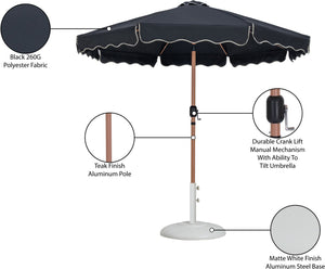 Meridian Furniture Amalfi Outdoor Patio Umbrella with Base Resort Style Water Resistant Canopy 55017Black-BW