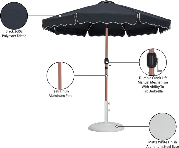 Meridian Furniture Amalfi Outdoor Patio Umbrella with Base Resort Style Water Resistant Canopy 55017Black-BW