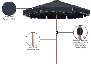 Meridian Furniture Amalfi Resort Style Outdoor Patio Umbrella Uv Resistant Polyester Canopy with Aluminum Pole Black Style 1 55017Black-U