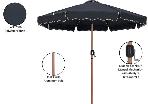 Meridian Furniture Amalfi Resort Style Outdoor Patio Umbrella Uv Resistant Polyester Canopy with Aluminum Pole Black Style 1 55017Black-U