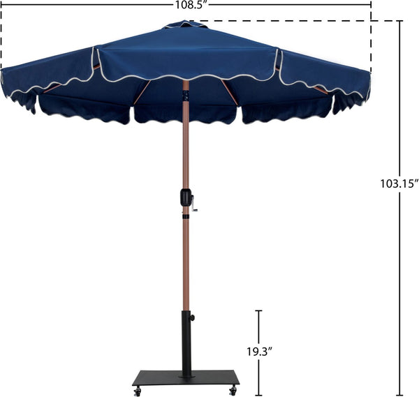 Meridian Furniture Amalfi Resort Style Navy Polyester Patio Umbrella with Teak Pole and Wheeled Base 55017Navy-AB