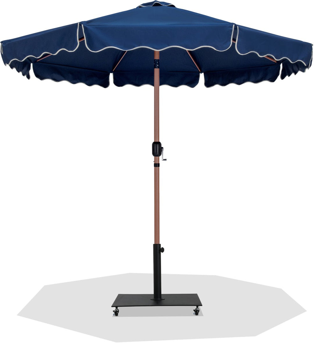 Meridian Furniture Amalfi Resort Style Navy Polyester Patio Umbrella with Teak Pole and Wheeled Base 55017Navy-AB