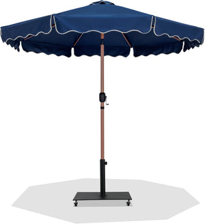 Meridian Furniture Amalfi Resort Style Navy Polyester Patio Umbrella with Teak Pole and Wheeled Base 55017Navy-AB