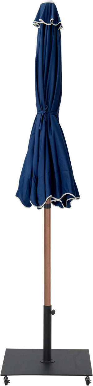 Meridian Furniture Amalfi Resort Style Navy Polyester Patio Umbrella with Teak Pole and Wheeled Base 55017Navy-AB