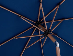 Meridian Furniture Amalfi Resort Style Navy Polyester Patio Umbrella with Teak Pole and Wheeled Base 55017Navy-AB