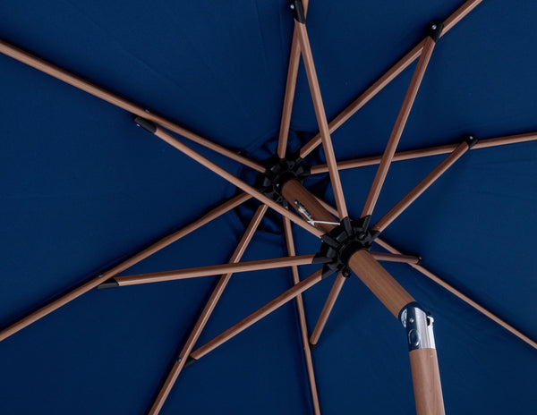 Meridian Furniture Amalfi Resort Style Navy Polyester Patio Umbrella with Teak Pole and Wheeled Base 55017Navy-AB
