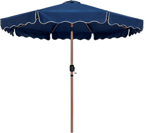 Meridian Furniture Amalfi Resort Style Navy Polyester Patio Umbrella with Teak Pole and Wheeled Base 55017Navy-AB