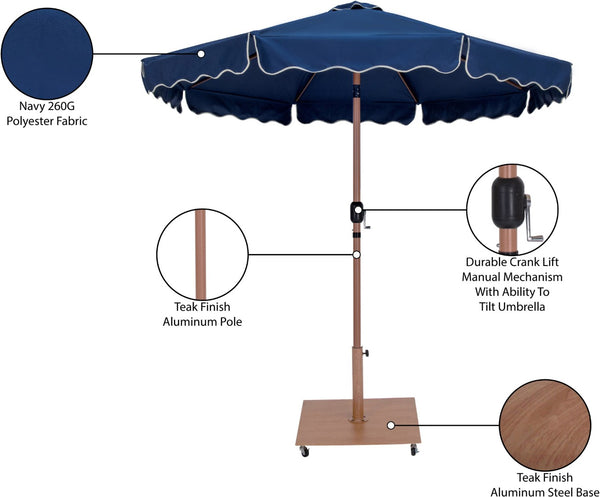 Meridian Furniture Amalfi 9 Foot Outdoor Patio Umbrella with Wheeled Base and Water Resistant Canopy 55017Navy-AT