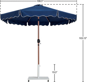 Meridian Furniture Amalfi Cantilever Patio Umbrella with Base Teak Pole Coastal Resort Shade Set 55017Navy-AW