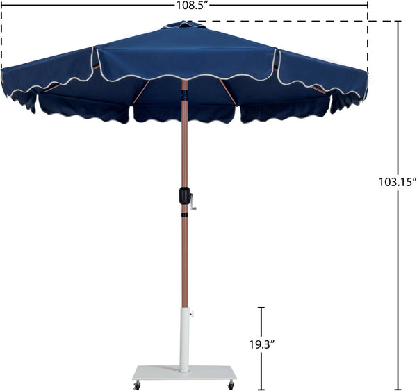 Meridian Furniture Amalfi Cantilever Patio Umbrella with Base Teak Pole Coastal Resort Shade Set 55017Navy-AW