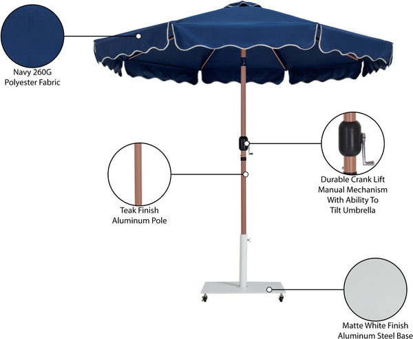 Meridian Furniture Amalfi Cantilever Patio Umbrella with Base Teak Pole Coastal Resort Shade Set 55017Navy-AW