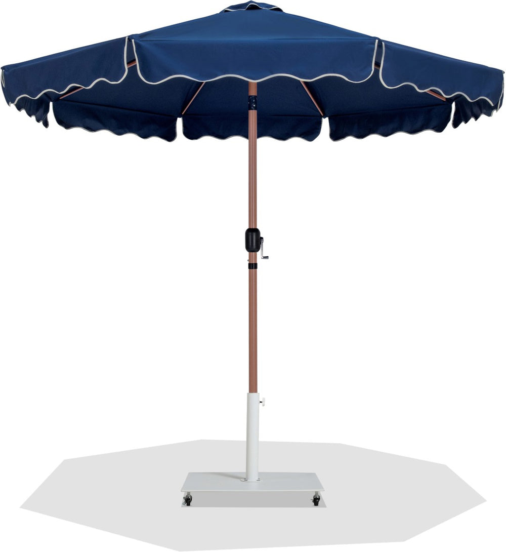 Meridian Furniture Amalfi Cantilever Patio Umbrella with Base Teak Pole Coastal Resort Shade Set 55017Navy-AW