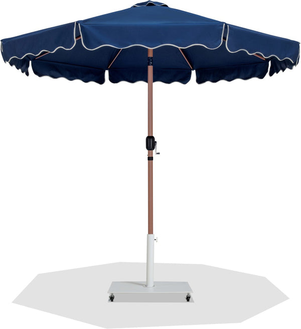 Meridian Furniture Amalfi Cantilever Patio Umbrella with Base Teak Pole Coastal Resort Shade Set 55017Navy-AW