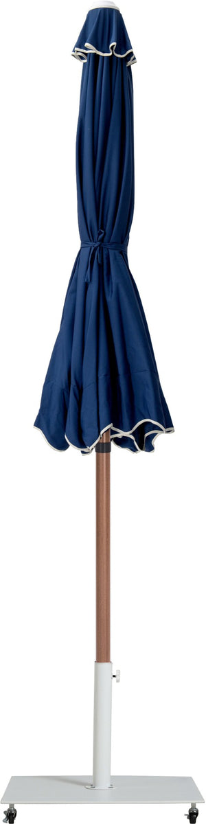 Meridian Furniture Amalfi Cantilever Patio Umbrella with Base Teak Pole Coastal Resort Shade Set 55017Navy-AW