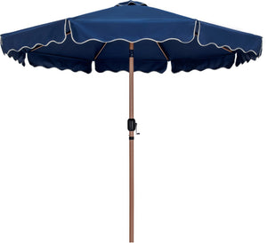Meridian Furniture Amalfi Cantilever Patio Umbrella with Base Teak Pole Coastal Resort Shade Set 55017Navy-AW