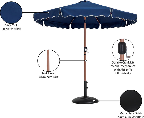 Meridian Furniture Amalfi Resort Style Outdoor Patio Umbrella with Base Water Resistant Polyester 55017Navy-BB