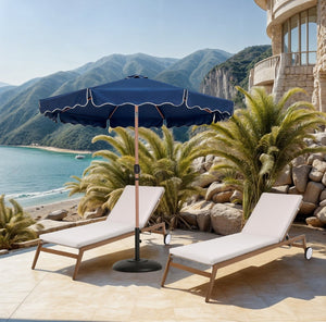 Meridian Furniture Amalfi Resort Style Outdoor Patio Umbrella with Base Water Resistant Polyester 55017Navy-BB