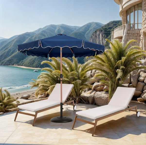 Meridian Furniture Amalfi Resort Style Outdoor Patio Umbrella with Base Water Resistant Polyester 55017Navy-BB