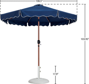 Meridian Furniture Amalfi Resort Style Outdoor Patio Umbrella with Teak Pole Water Resistant Canopy 55017Navy-BW