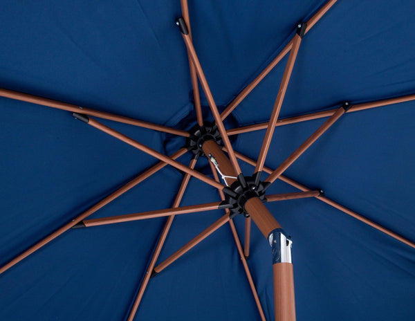 Meridian Furniture Amalfi Resort Style Outdoor Patio Umbrella with Teak Pole Water Resistant Canopy 55017Navy-BW