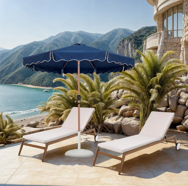 Meridian Furniture Amalfi Resort Style Outdoor Patio Umbrella with Teak Pole Water Resistant Canopy 55017Navy-BW