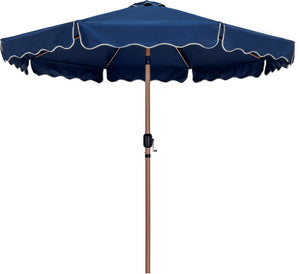 Meridian Furniture Amalfi Resort Style Outdoor Patio Umbrella with Teak Pole Water Resistant Canopy 55017Navy-BW