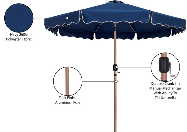 Meridian Furniture Amalfi Resort Style Outdoor Patio Umbrella Uv Resistant Polyester Canopy with Aluminum Pole Navy Style 1 55017Navy-U