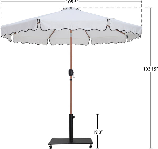 Meridian Furniture Amalfi Resort Style Patio Umbrella Set with Wheeled Base and Teak Aluminum Pole 55017White-AB