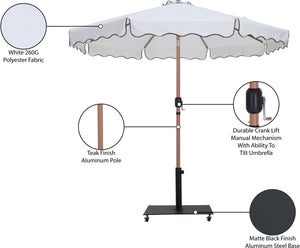 Meridian Furniture Amalfi Resort Style Patio Umbrella Set with Wheeled Base and Teak Aluminum Pole 55017White-AB
