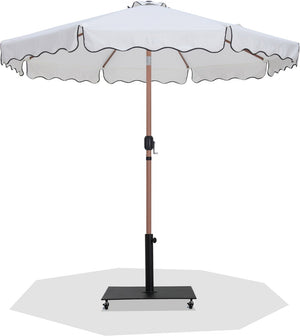 Meridian Furniture Amalfi Resort Style Patio Umbrella Set with Wheeled Base and Teak Aluminum Pole 55017White-AB