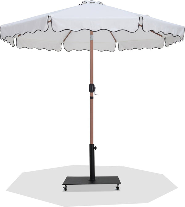 Meridian Furniture Amalfi Resort Style Patio Umbrella Set with Wheeled Base and Teak Aluminum Pole 55017White-AB