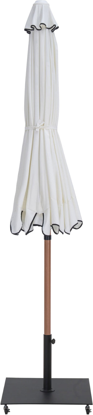 Meridian Furniture Amalfi Resort Style Patio Umbrella Set with Wheeled Base and Teak Aluminum Pole 55017White-AB