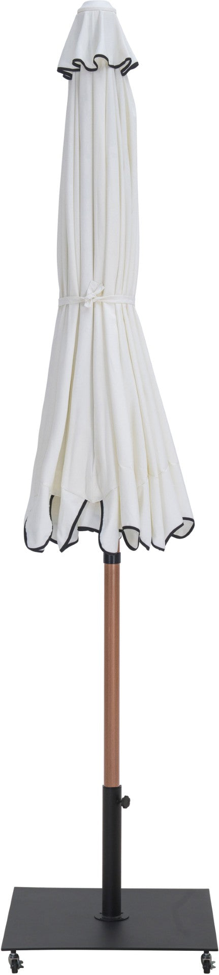 Meridian Furniture Amalfi Resort Style Patio Umbrella Set with Wheeled Base and Teak Aluminum Pole 55017White-AB