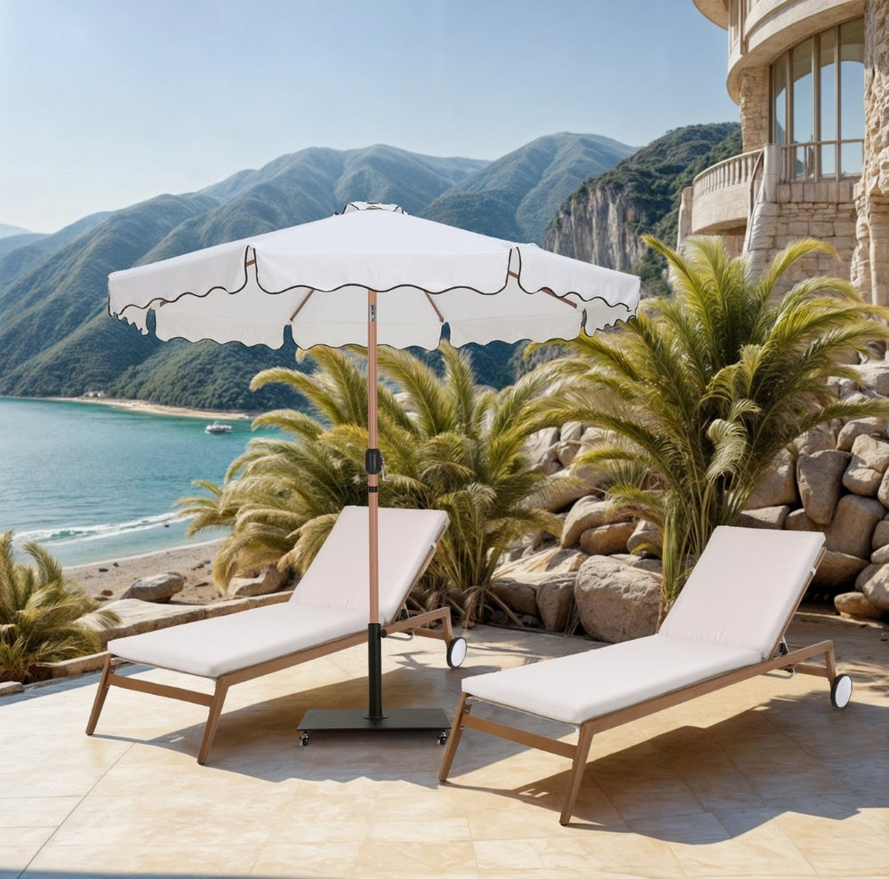 Meridian Furniture Amalfi Resort Style Patio Umbrella Set with Wheeled Base and Teak Aluminum Pole 55017White-AB