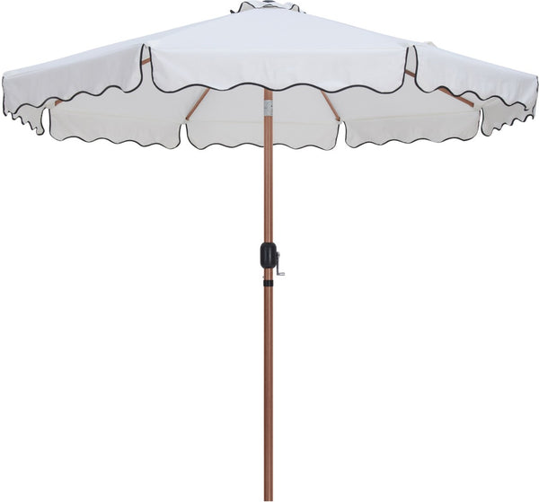Meridian Furniture Amalfi Resort Style Patio Umbrella Set with Wheeled Base and Teak Aluminum Pole 55017White-AB