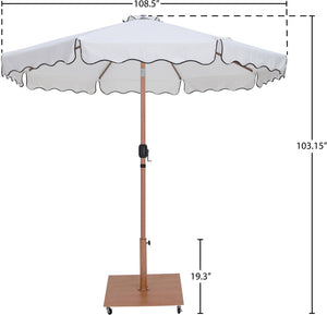 Meridian Furniture Amalfi Resort Style Outdoor Patio Umbrella with Teak Pole and Rolling Base Set 55017White-AT