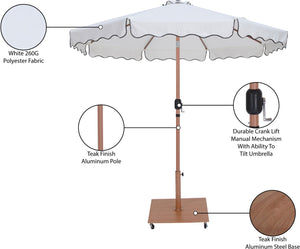 Meridian Furniture Amalfi Resort Style Outdoor Patio Umbrella with Teak Pole and Rolling Base Set 55017White-AT