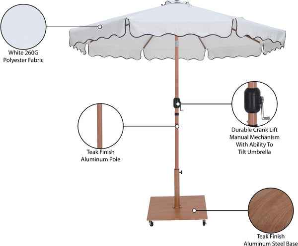Meridian Furniture Amalfi Resort Style Outdoor Patio Umbrella with Teak Pole and Rolling Base Set 55017White-AT