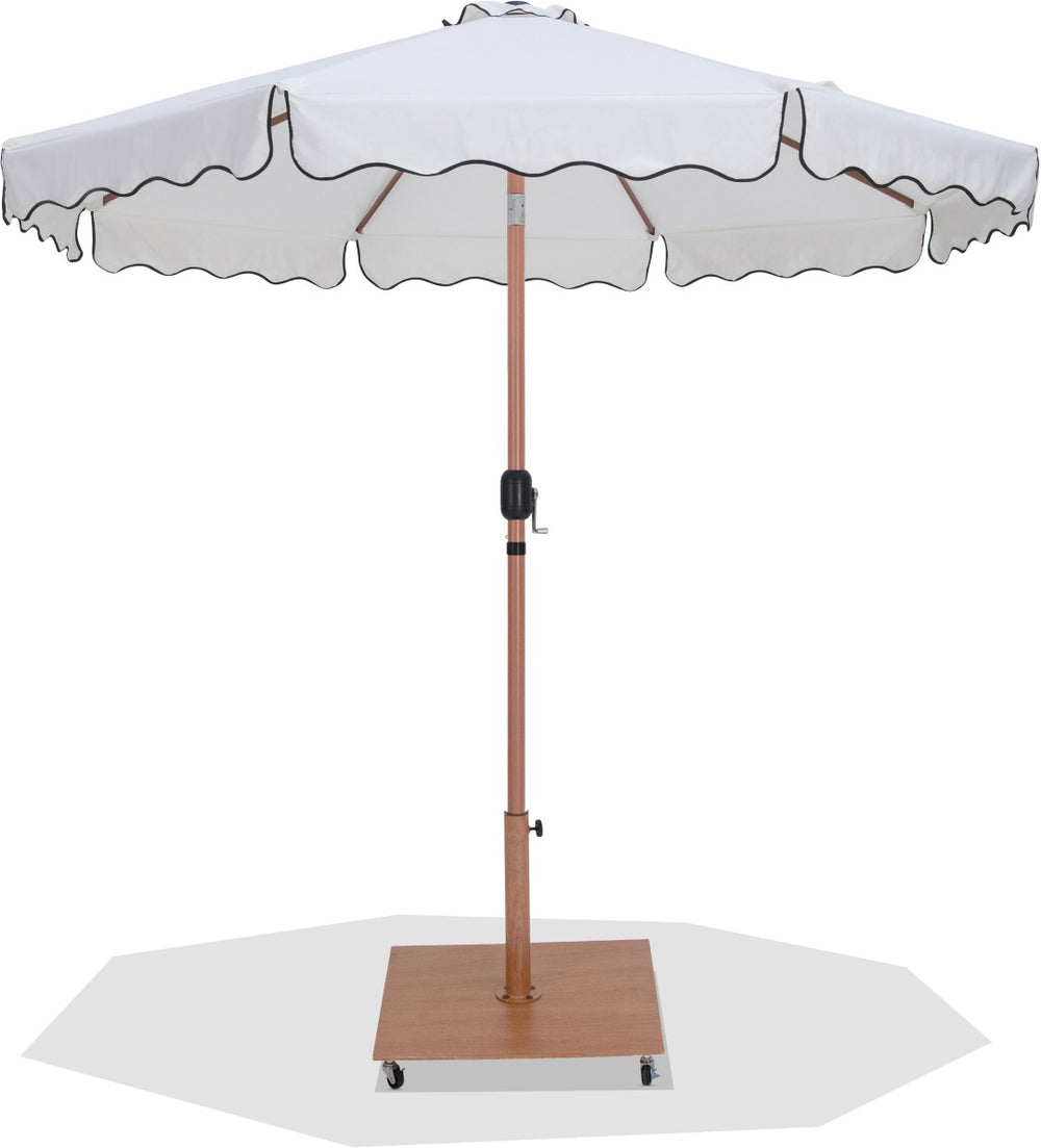Meridian Furniture Amalfi Resort Style Outdoor Patio Umbrella with Teak Pole and Rolling Base Set 55017White-AT