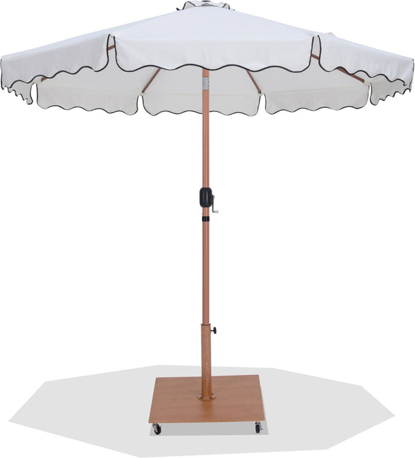 Meridian Furniture Amalfi Resort Style Outdoor Patio Umbrella with Teak Pole and Rolling Base Set 55017White-AT